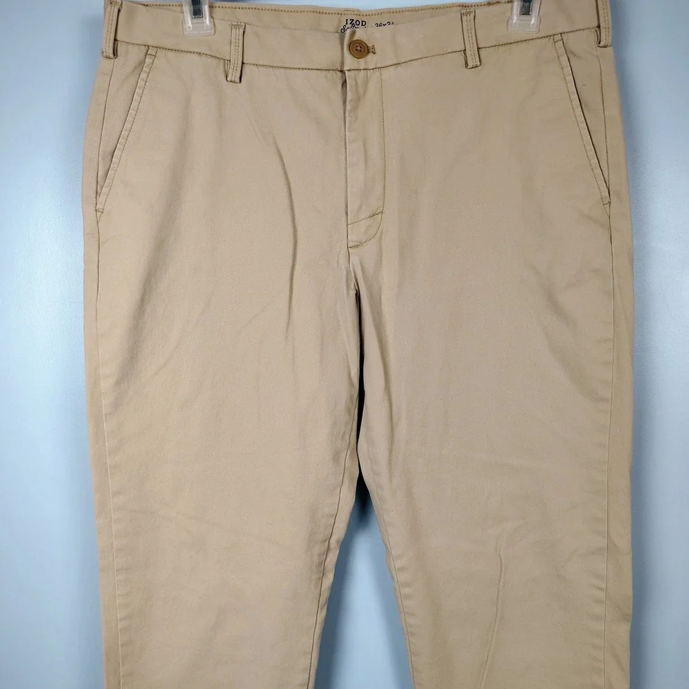 IZOD Saltwater Slim Fit Stretch Chino Pants Mens 36x34 Khaki Tan Cotton Blend